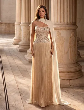 Elegante Romántico de Moda Grácil Vestido de Fiesta Caqui con Lentejuelas Bordadas Tela de Gasa Cinta Borlas Decoración Tirantes Finos Bustier Copa - Shein - FashionsVida