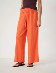 Linen Blend Wide Leg Trousers Orange female