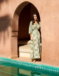 Embellished V Front & Back Maxi Dress - S/M / KHAKI - female