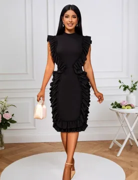 Design Slim Dress Ruffles Stand Collar Fringed Party Dress Summer Dress Women Sleeveless Evening Dresses Black Vestidos De Mujer - Aliexpress - FashionsVida