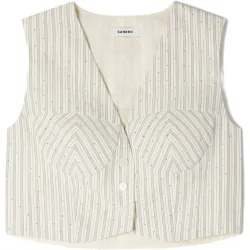 Top de mujer corto a rayas sin mangas con strass y escote V