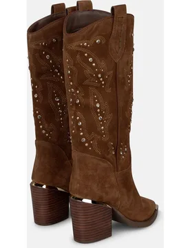 Botas cowboy de mujer en ante con detalles bordados y pedrería - Alma en Pena - FashionsVida
