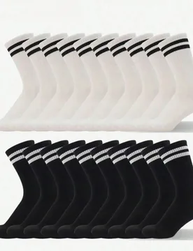 Pares de calcetines unisex casuales minimalistas de moda versátiles absorbentes de sudor y transpirables de media pantorrilla para parejas - Shein - FashionsVida
