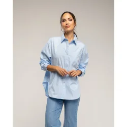 Camisa de mujer de algodón oversize con bolsillo delantero