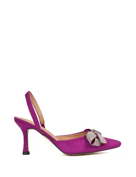 Women's 'Victoria' Diamante Bow Stiletto Slingback High Heel Shoes in Purple Size: 4 - Purple - Size: 4 - XY London - FashionsVida
