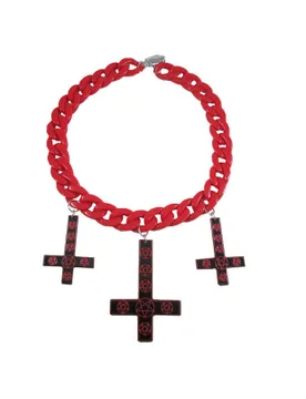 Kreepsville Gothic Halskette Kreuz Pentagramm rot - Ripper Merchandise LTD - KF - FashionsVida