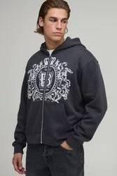 Herren Übergroßer Kastenförmiger Kapuzenpullover Mit Reißverschluss Und Limitiertem Aufdruck Black Größe 4XL