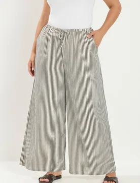 Women's Striped Wide Leg Trousers in Light Brown Size: 14 - Light Brown - Size: 14 - Yours - FashionsVida