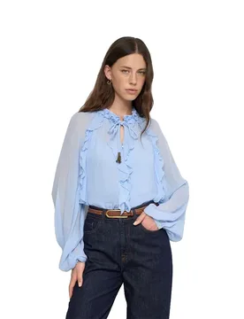 Blusa A Maniche Lunghe Ruffle Light Blue XL - Salsa Jeans - FashionsVida