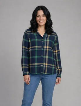 Blusa de mujer de cuadros con cuello mao - October - FashionsVida