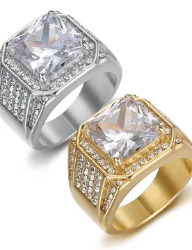 Hip Hop Bling Iced Out Stainless Steel Square CZ Stone Finger Rings for Men Rapper Jewelry Gold Silver Color - Aliexpress - FashionsVida