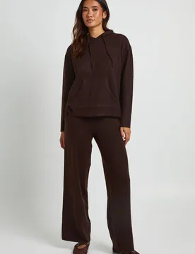 Womens Soft Knitted Hoody And Wide Leg Trouser Co-Ord - Brown - Boohoo - FashionsVida