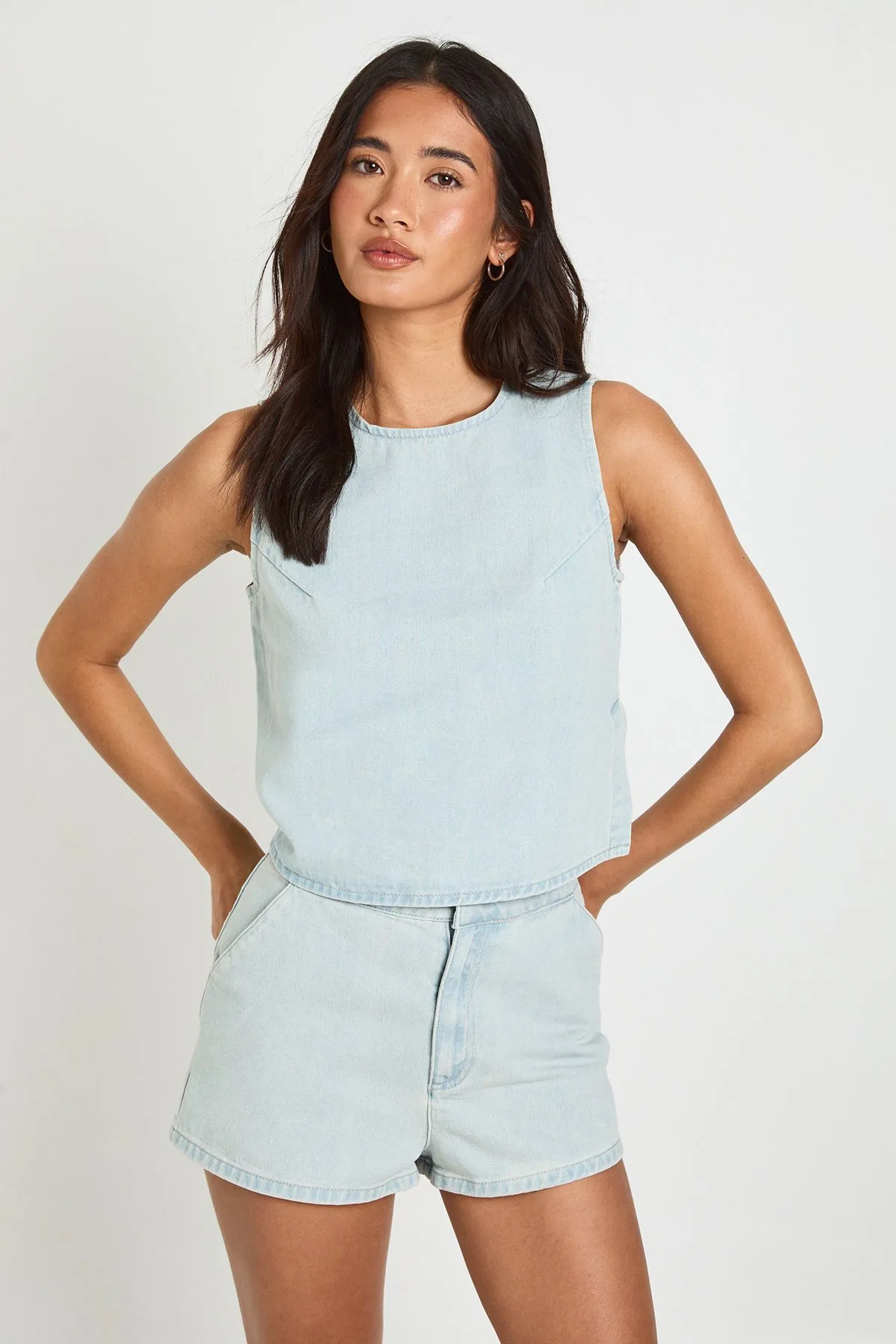 Womens Denim Mini Short - Blue Cotton - Size 14 Uk - Boohoo - FashionsVida