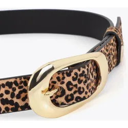 Cinturón con hebilla de mujer fino de piel con estampado animal print