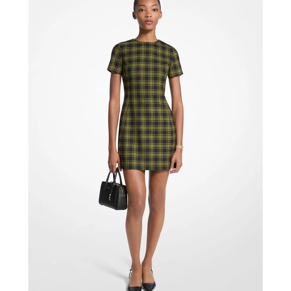 Vestido corto a cuadros de lana elástica - MICHAEL Michael Kors - FashionsVida