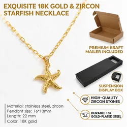 Stainless Steel Mini Starfish Pendant Necklace for Women Zircon Chain Minimalist Ocean Beach Jewelry Gift