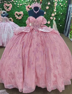 Pink Princess Off the Shoulder Sweet 16 Dress Quinceanera Dresses Sequin Applique Lace Beads Bow Tull Party Birthday Vestidos De - Aliexpress - FashionsVida