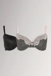 Women's 2 Pack Underwired Padded Bra in Black Size: 40F - Black - Size: 40F