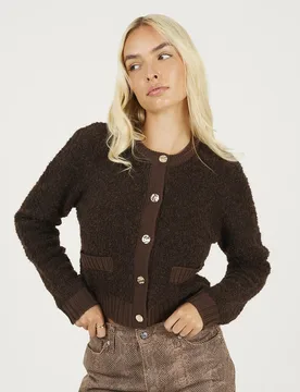 Button Through Womens Boucle Cardigan - - Size: L - Brave soul - FashionsVida