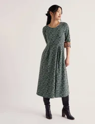 Cotton Rich Floral Midi Waisted Dress Grey Mix female