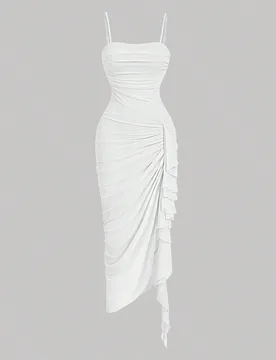 Vestido de mujer con tirantes en unicolor, drapeado asimétrico en el dobladillo L - Shein - FashionsVida