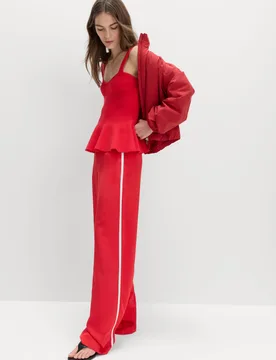Side Stripe Wide Leg Trousers with Linen Red Mix female - M&S - FashionsVida