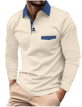 Spring-Autumn New Men's Polo Shirt Fashion color blocked pocket lapel Long Sleeve Men's Casual Polo Shirt Daily men's top - Aliexpress - FashionsVida
