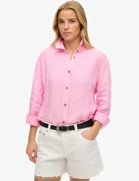 Superdry Women's Lässiges Hemd aus Leinen im Boyfriend-stil Pink - Größe: 42 - 79.99 - FashionsVida