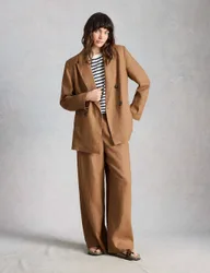 Pure Linen Relaxed Double Breasted Blazer Tan female