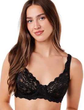Women's Classic Underwired Floral Lace Bra in Black Size: 40DD - Black - Size: 40DD - Camille - FashionsVida