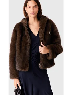 Cazadora de mujer con capucha oversize de piel sintética - Maje - FashionsVida