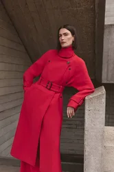 Women's Wool Tailored Trench Coat in Red Size: 12 - Red - Size: 12