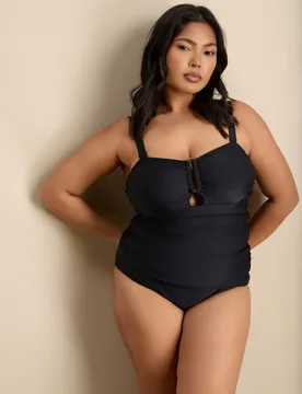 Printed Padded Cut Out Sweetheart Tankini Top Black female - Live Unlimited London - FashionsVida