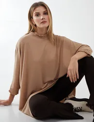 Asymmetric Top with Shirred Collar - S/M / TAUPE - female