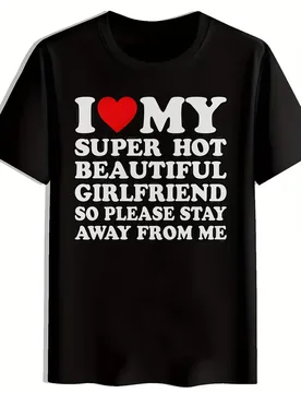 Red Heart I Print Men'S Casual Crew Neck T-Shirt, Black I Love My Girlfriend Print Pattern Men'S Top, Men'S Gift Unisex - Aliexpress - FashionsVida