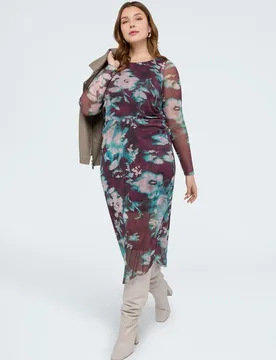 Vestido largo de tul con estampado floral all-over - Fiorella Rubino - FashionsVida