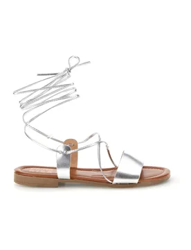 Sandali argento in vera pelle con lacci 711BIS 36 - PRIMA RIGA - FashionsVida