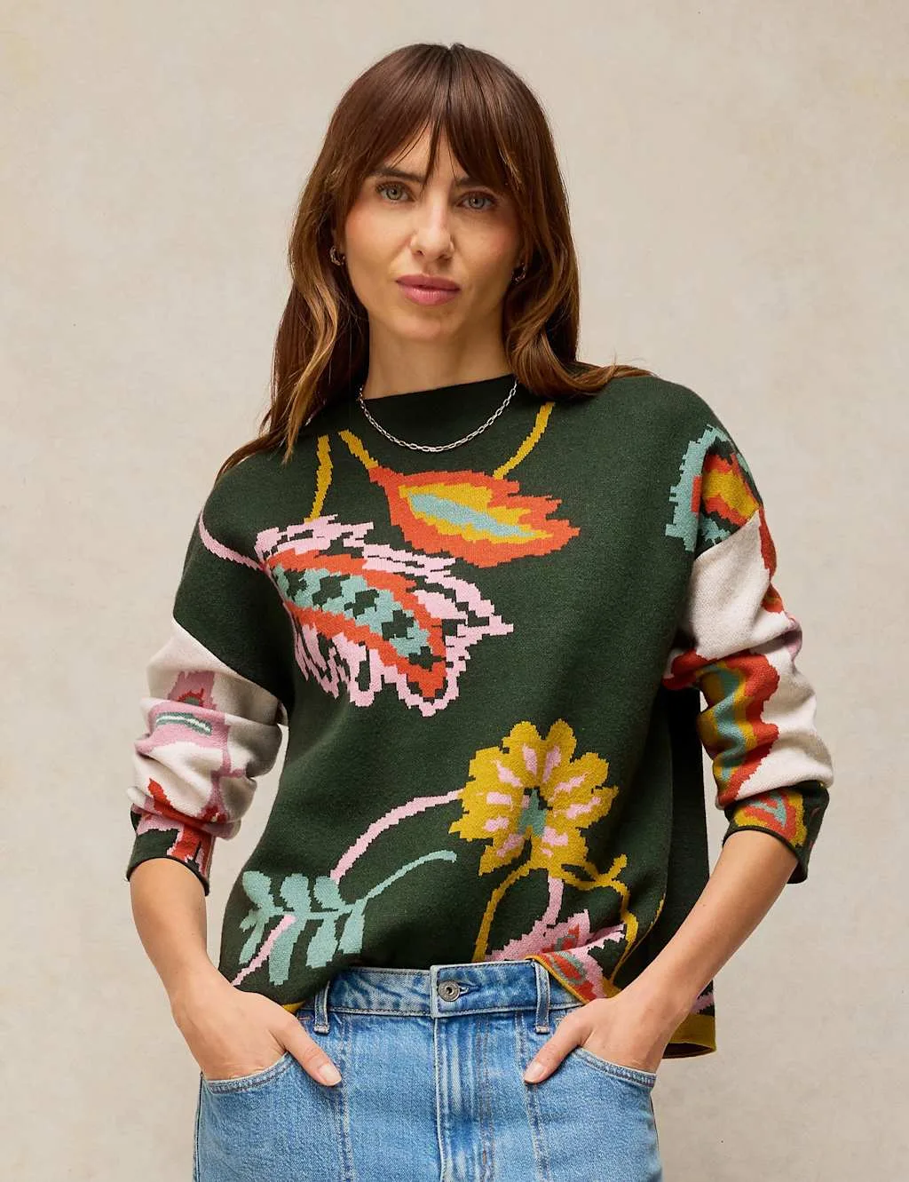 Floral Crew Neck Jumper Green Mix female - White stuff - FashionsVida
