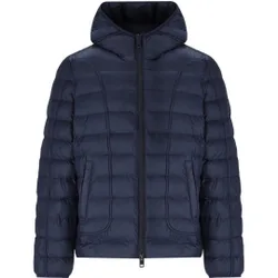 Mens Plain Navy Blue Padded Hooded Jacket - Size Small