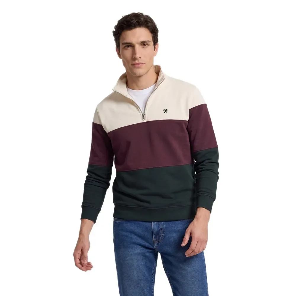 Felpa Con Mezza Zip Blocks Green 2XL - Silbon - FashionsVida