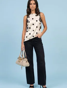 Women's Lace Spot Top in White Size: 10 - White - Size: 10 - Urban Bliss - FashionsVida