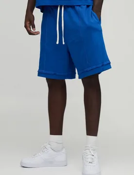 Herren Baggy Drop-Crotch Shorts mit sichtbaren Nähten aus Loopback-Stoff Cobalt Größe XS - boohooMAN - FashionsVida
