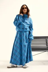 Women's Petite Check Print Shirt in Blue Size: 8 - Blue - Size: 8