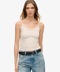 Superdry Damen Athletic Essential Lace Trim Cami Top Creme - Größe: 14-16