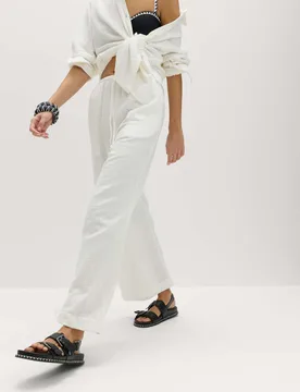 Pure Cotton Drawstring Beach Trousers Soft White female - M&S - FashionsVida