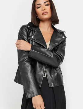 Women's Petite Faux Leather Jacket in Black Size: 6 - Black - Size: 6 - PixieGirl - FashionsVida