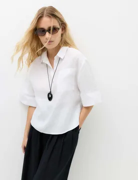 Pure Linen V-Neck Relaxed Top White female - M&S - FashionsVida