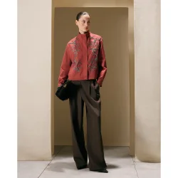 Pantalón ancho vestir en lana fría de mujer