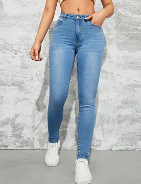 Jeans ajustados con bolsillo oblicuo S - Shein - FashionsVida