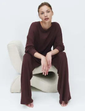 Flexifit™ Wide Leg Lounge Pyjama Set Mahogany female - M&S - FashionsVida